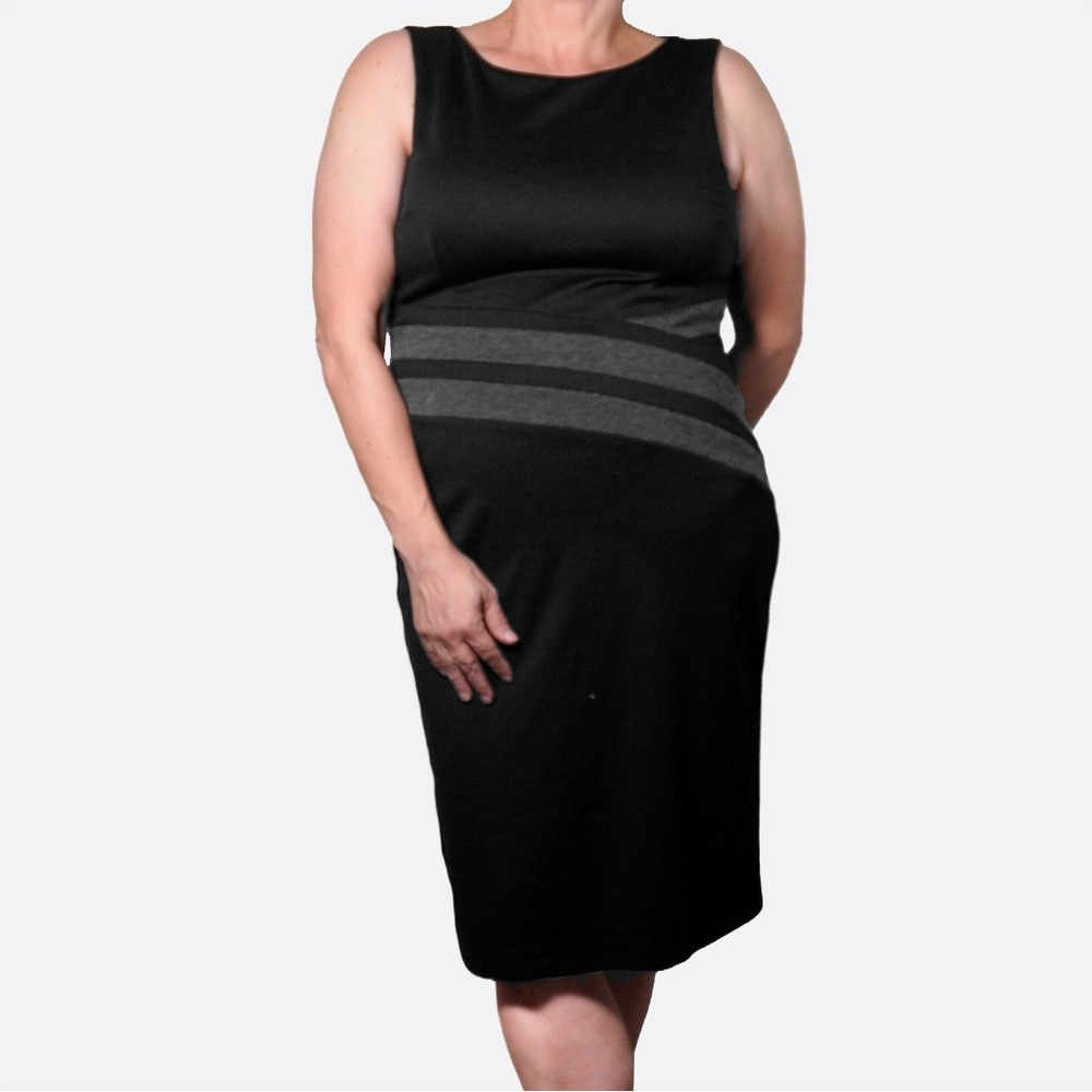 David‎ Meister Black Charcoal Colorblock Sheath Dress Professional Minimalist 0X